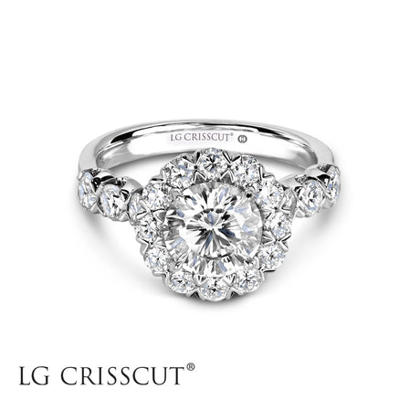 Crisscut Diamond Ring, 1.5 ct Lab Grown Round Diamond Ring, Halo Diamond Ring, - Diamond Origin