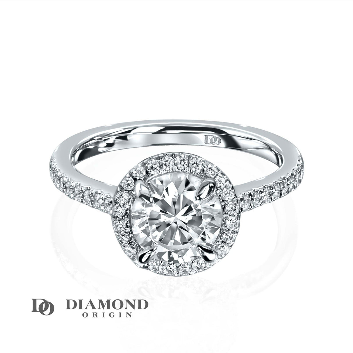 Diamond Ring, 2 Ct Lab Grown Round Diamond Engagement Ring, Halo Setting Diamond Engagement Ring, - Diamond Origin