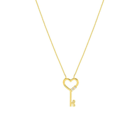 Gold Necklace, CZ Heart and Infinity Key Necklace - Diamond Origin