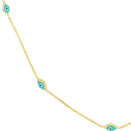 Gold Necklace, Enamel Evil Eye Station Necklace - Diamond Origin