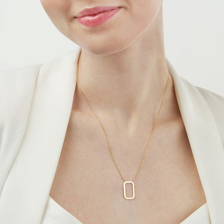 Gold Necklace, Rounded Rectangle Pendant Necklace, 2023, S - Diamond Origin